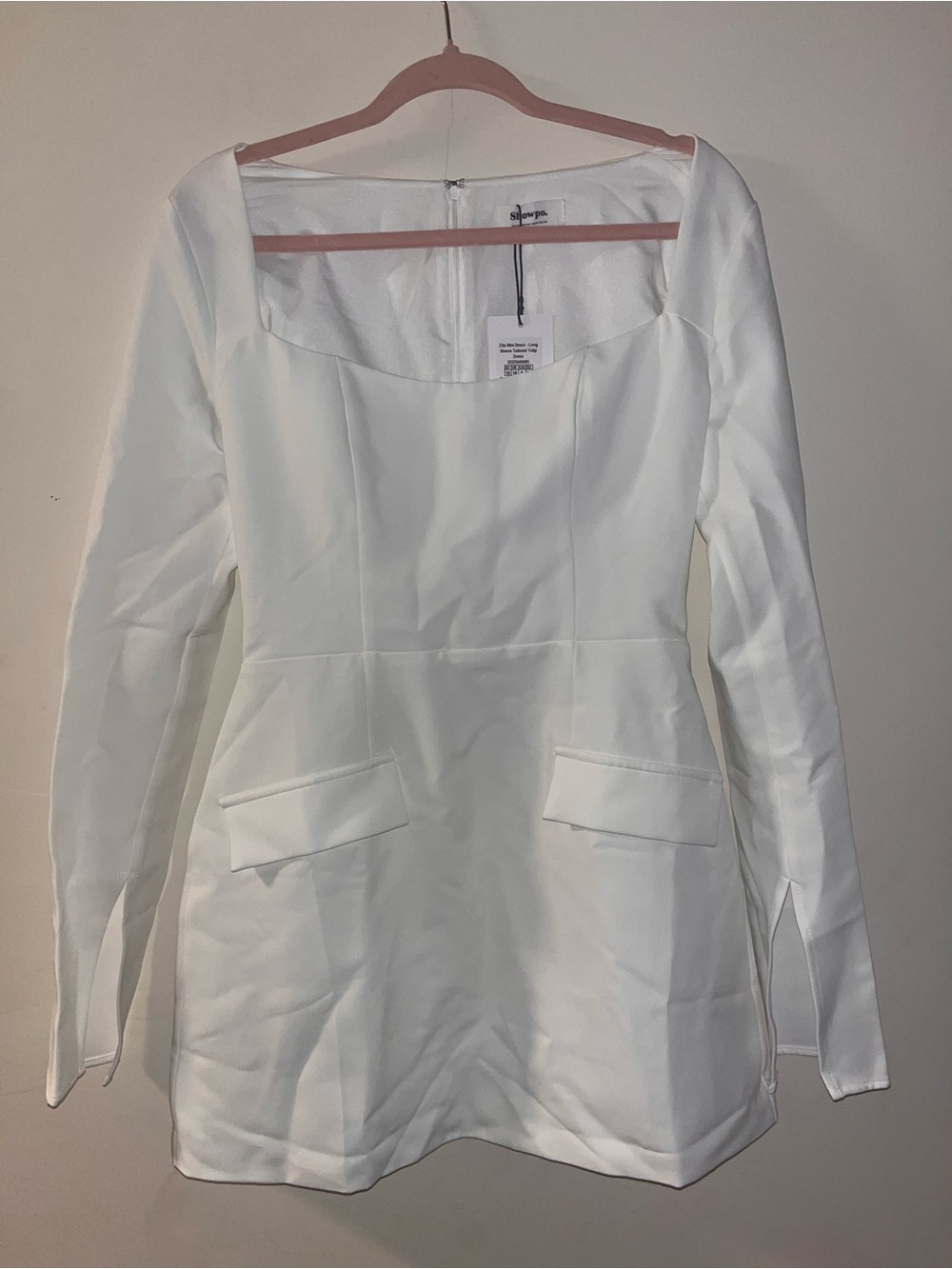 Showpo White Long Sleeve Square Neck Mini Dress